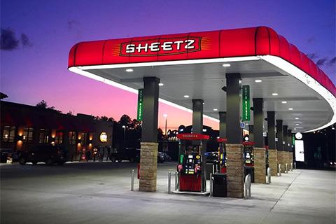 Exterior photo of gas pumps at Sheetz